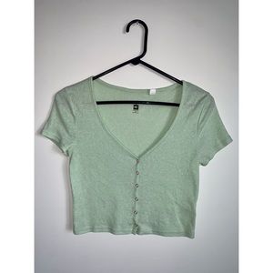 Light Green Low Cut Button Up Crop Top